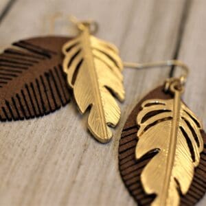 Leather Feathered Earrings – Brown Leather