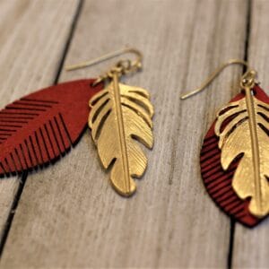 Leather Feathered Earrings – Red Leather