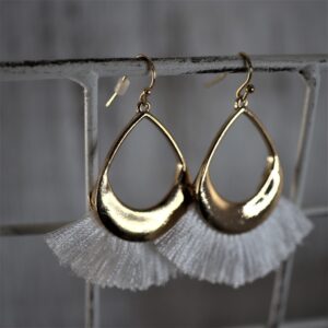 Beautiful Gold Fringe Earrings – White
