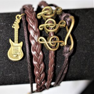 Leather Charm Bracelets ~ brown leather music notes guitar
