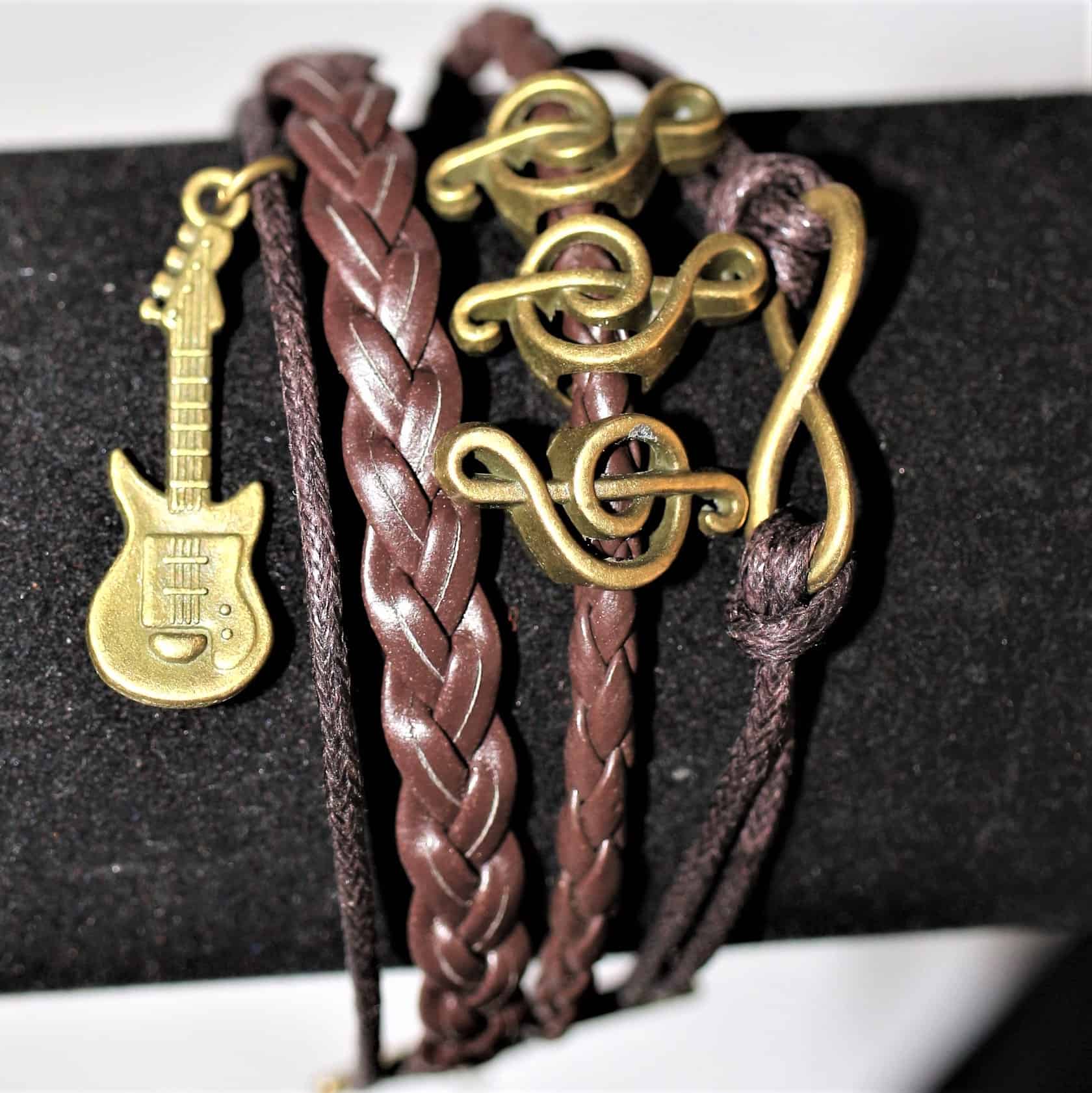 Music Note Bracelet, Black Brown Strings - Prim in Proper