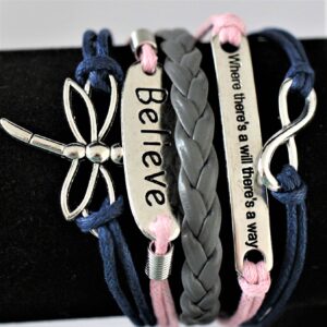 Leather Charm Bracelets ~ blue & pink leather dragonfly