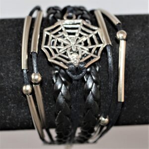 Leather Charm Bracelets ~ black leather spider