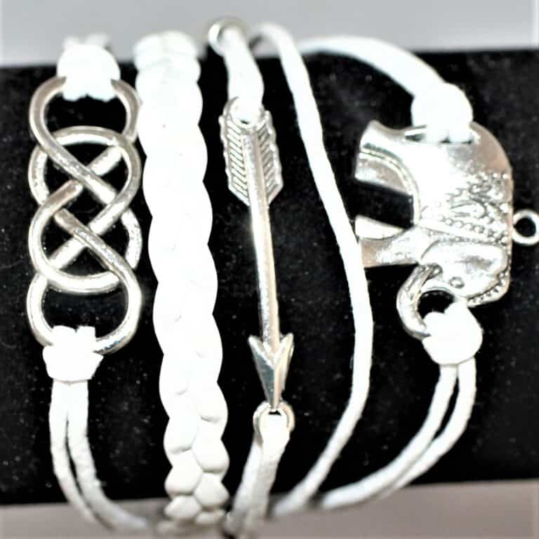 Leather Charm Bracelets ~ white leather elephant double infinity