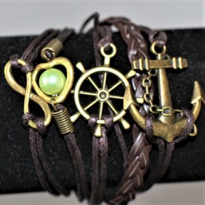Leather Charm Bracelets ~ brown leather with anchor infinity heart