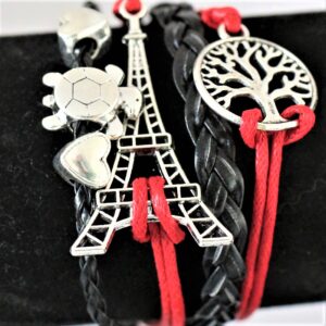 Leather Charm Bracelets ~ red & black leather Eiffel Tower