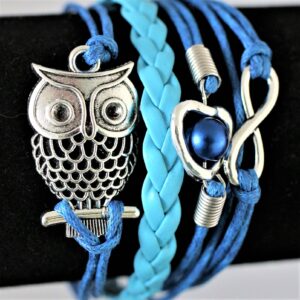 Leather Charm Bracelets ~ blue leather Owl