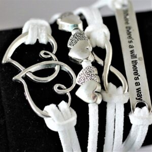 Leather Charm Bracelets ~ white leather double hearts