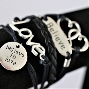 Leather Charm Bracelets ~ black leather “believe”