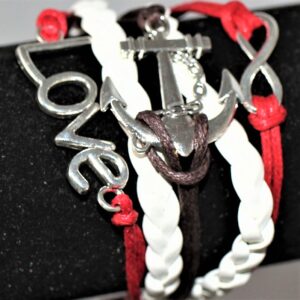 Leather Charm Bracelets ~ red & white leather LOVE