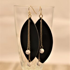 Leather Earrings with Charm Beads ~ black leather
