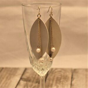 Leather Earrings with Charm Beads ~ cream leather