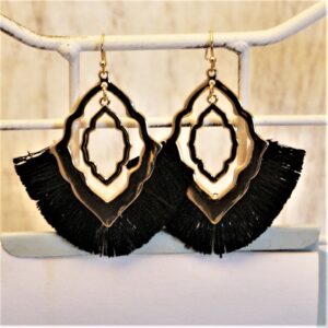 Black & Gold Framed Fringed Earrings
