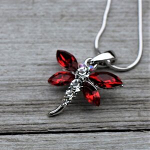 Crystal Dragonfly Necklace ~ red