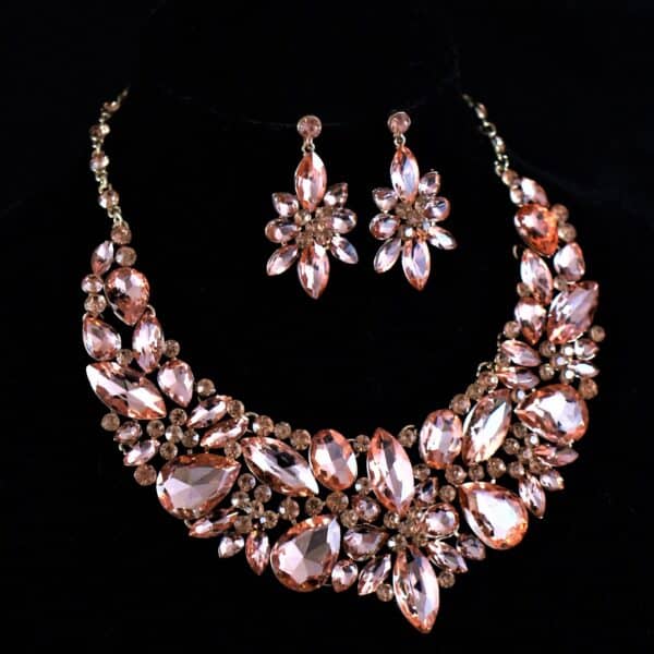 Formal Rose Gold Crystal Necklace w/Earrings XL